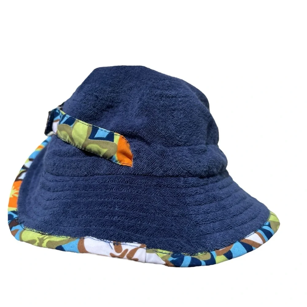 One Step Ahead Kid’s Medium Navy Blue, Tropical Flowers UV Protection Bucket Hat